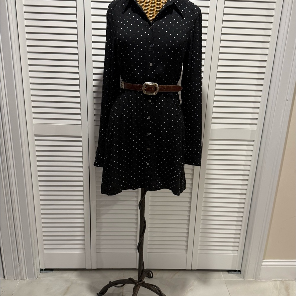 Free People Black Polka Dot Long Sleeve Dress